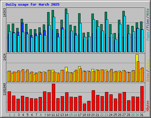 Daily usage for March 2025
